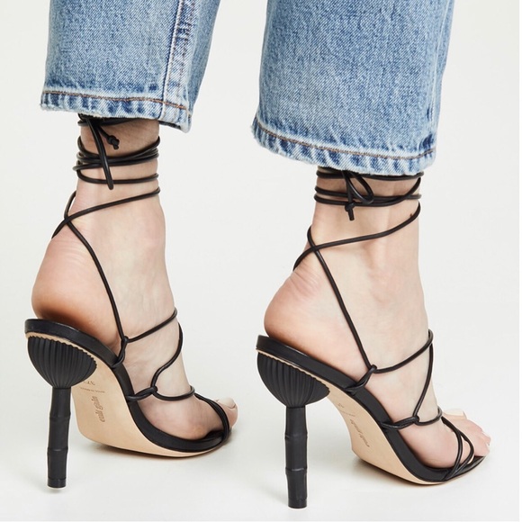 Cult Gaia Soleil Black Leather Open Toe Sandals 37.5 - Picture 6 of 12